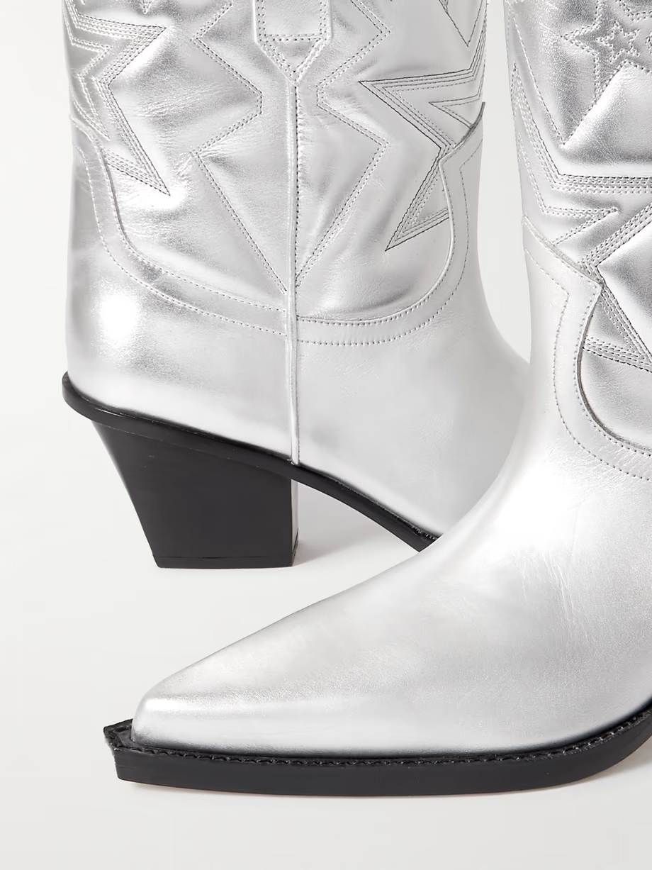 Texas Star embroidered debossed metallic leather cowboy boots