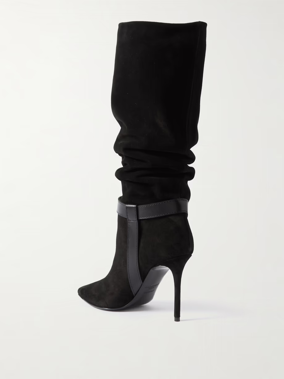 Eva embellished leather-trimmed suede knee boots