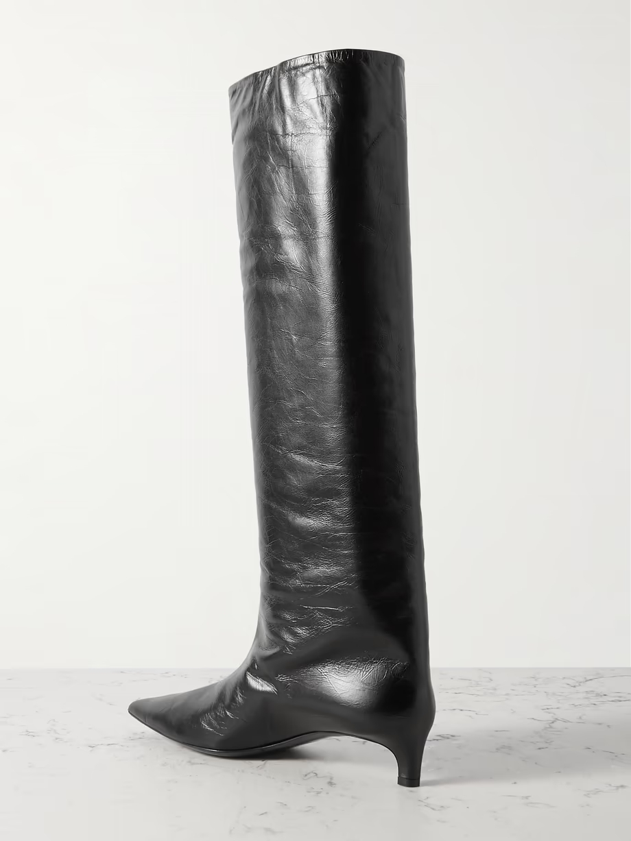 Textured-leather point-toe knee boots