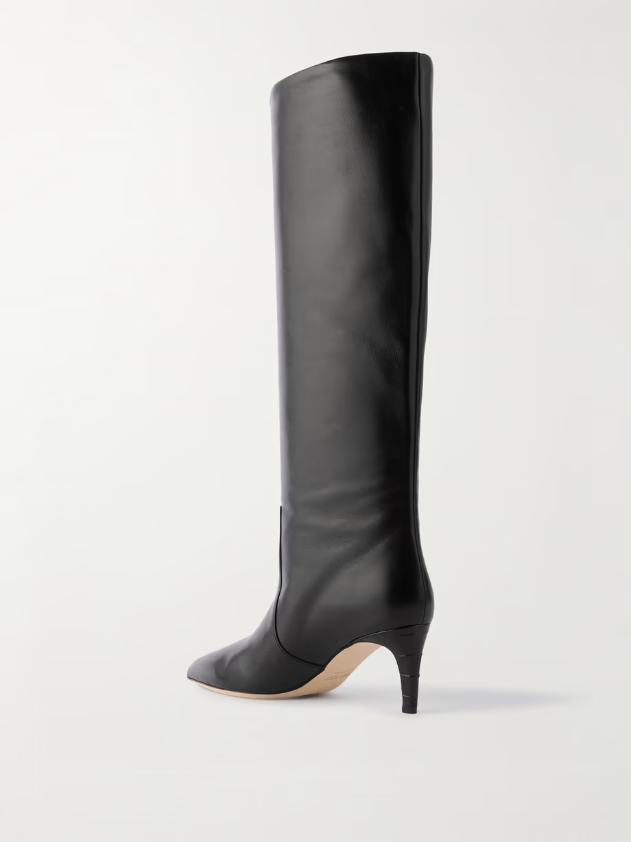 Stiletto croc-effect trimmed leather knee boots