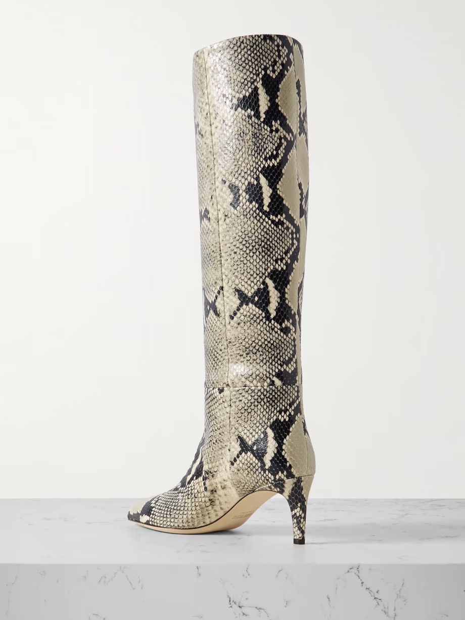 Stiletto snake-effect leather knee boots