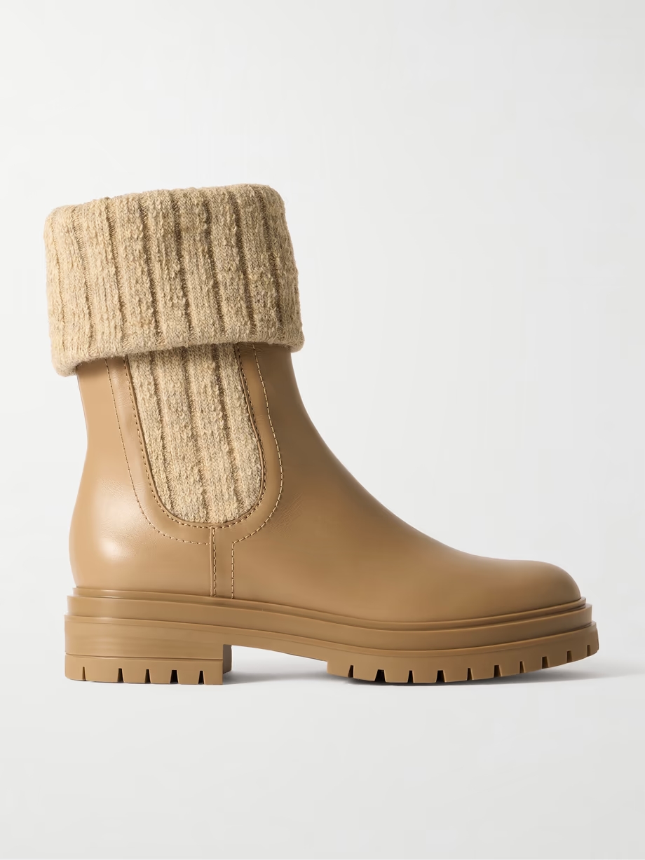 Chalet leather and ribbed-knit ankle boots