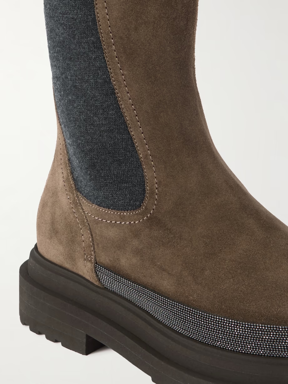 Bead-embellished suede Chelsea boots