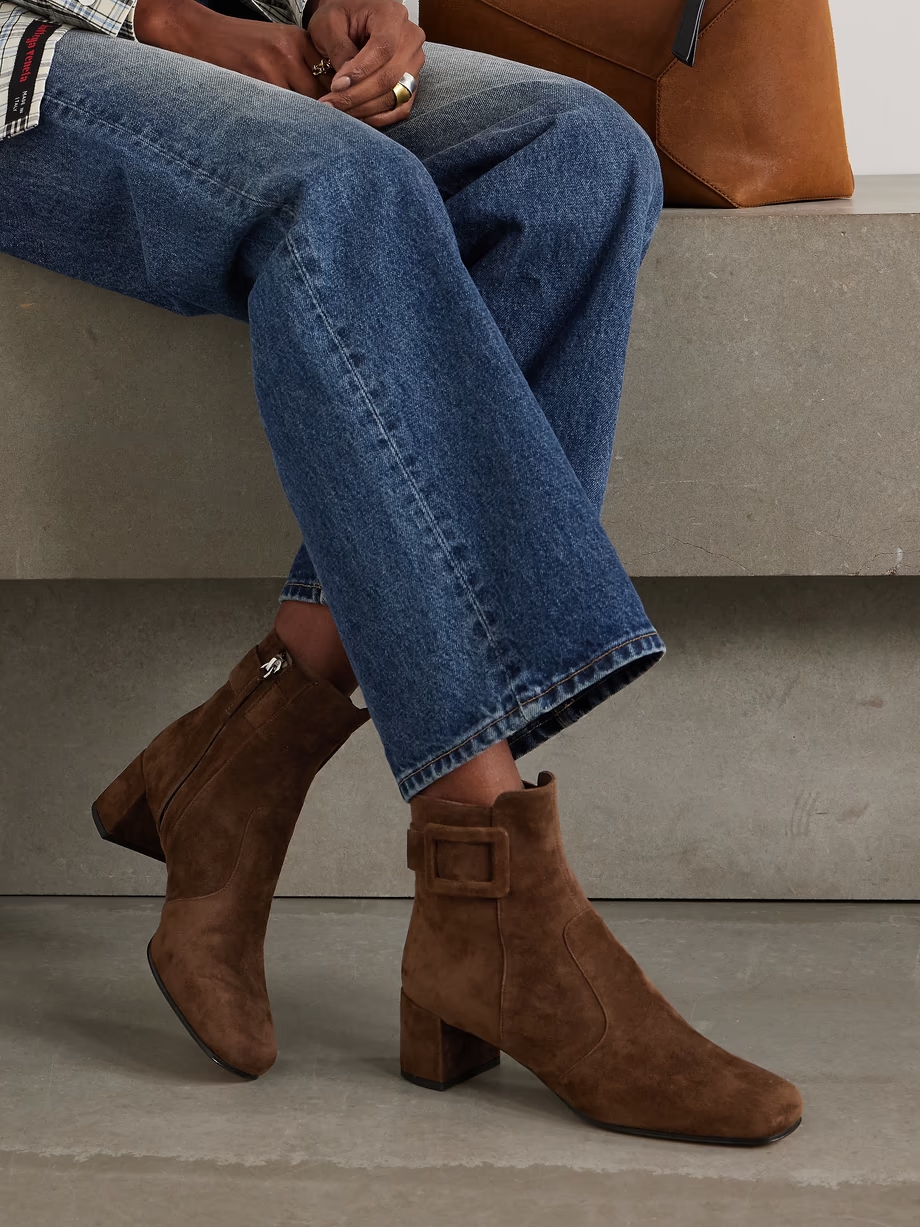 Tres Vivier Polly buckled suede ankle boots