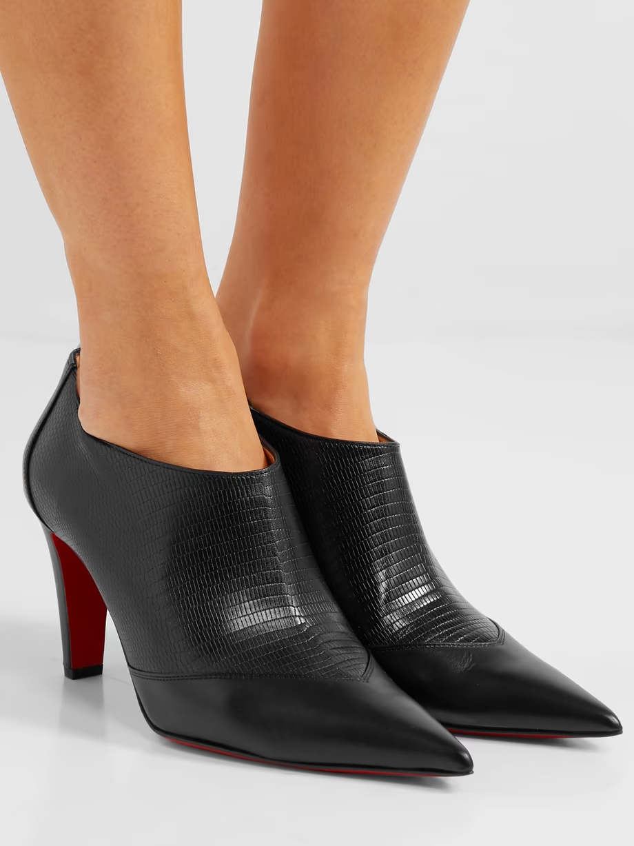 80 Paneled smooth and lizard-effect leather ankle boots