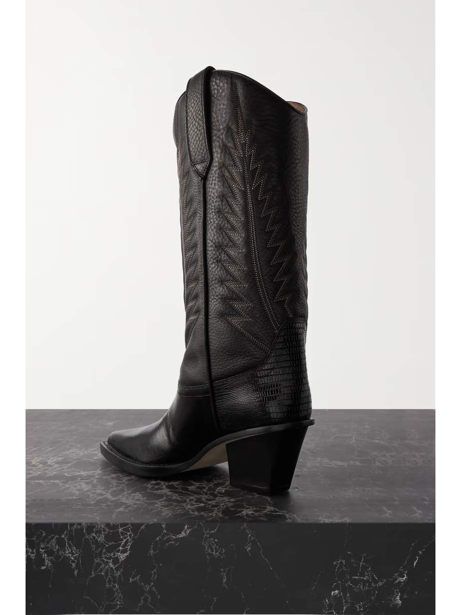 Rosario embroidered textured and croc-effect leather cowboy boots