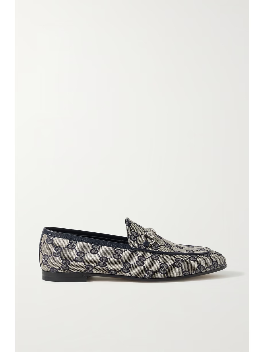 Jordaan horsebit-detailed leather-trimmed printed coated-canvas loafers