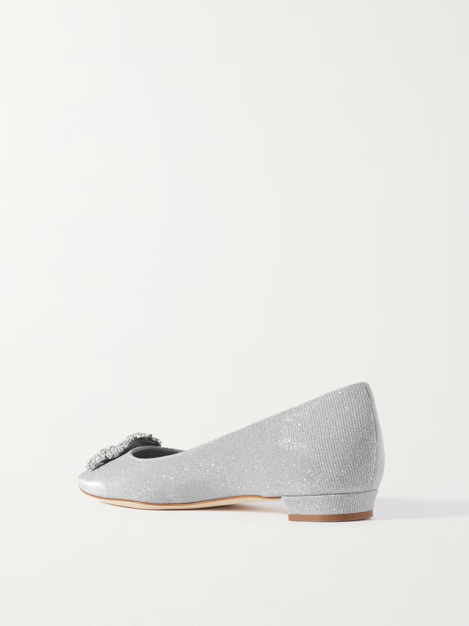 Hangisi embellished glittered satin point-toe flats