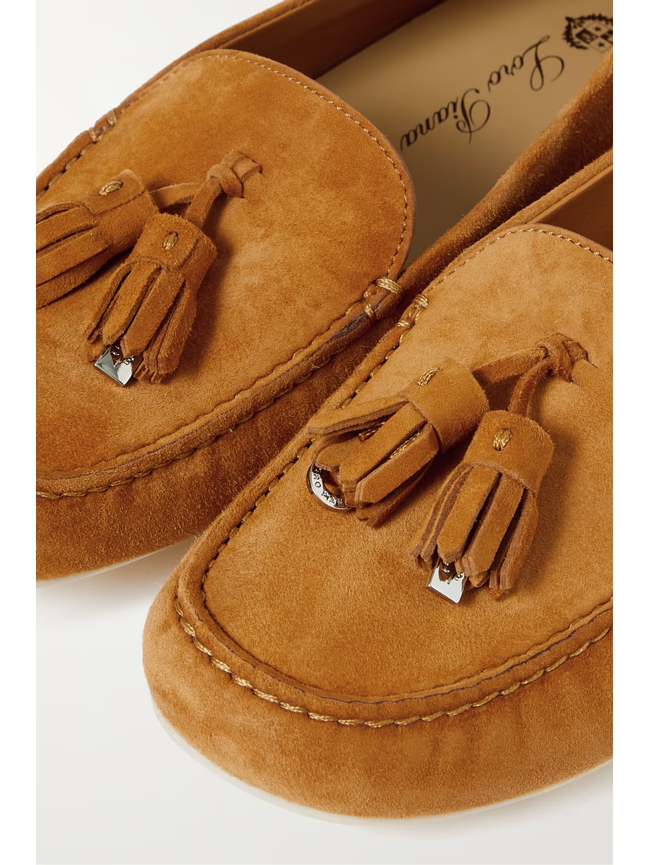 Tasseled suede collapsible-heel loafers