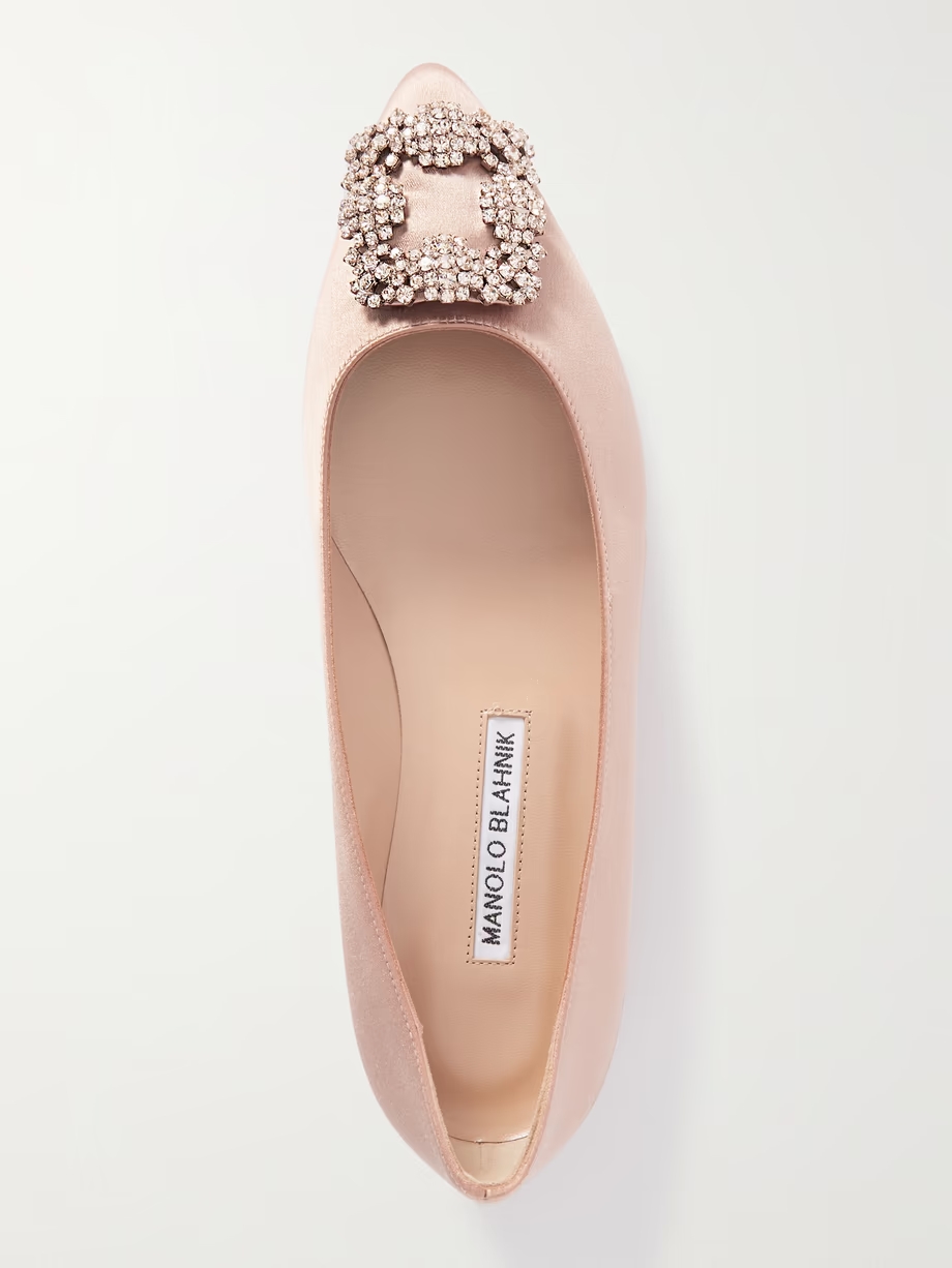 Hangisi crystal-embellished satin point-toe flats