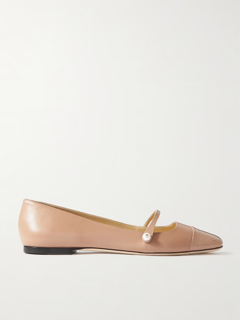 Elisa embellished patent-trimmed leather Mary Jane flats