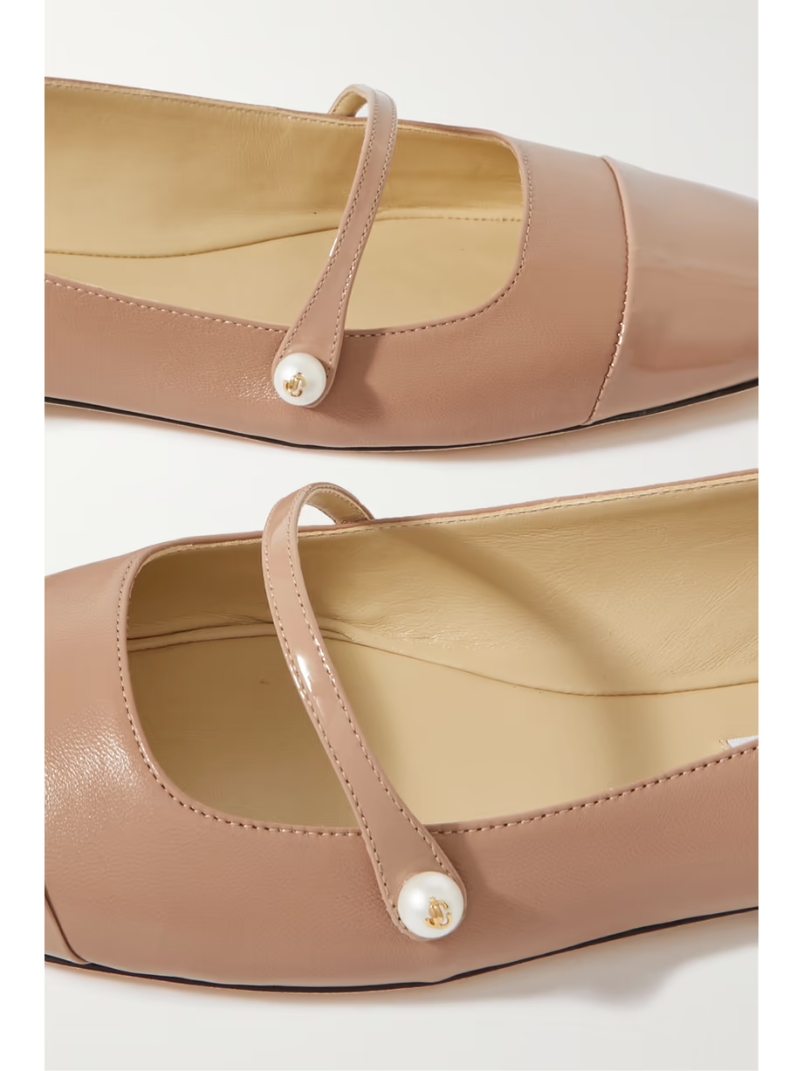 Elisa embellished patent-trimmed leather Mary Jane flats