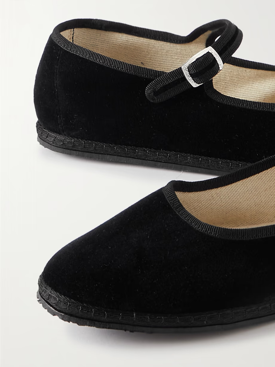 Grosgrain-trimmed velvet Mary Jane slippers