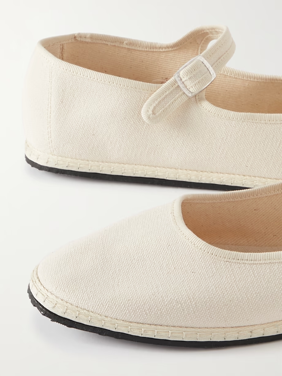 Grosgrain-trimmed canvas Mary Jane slippers