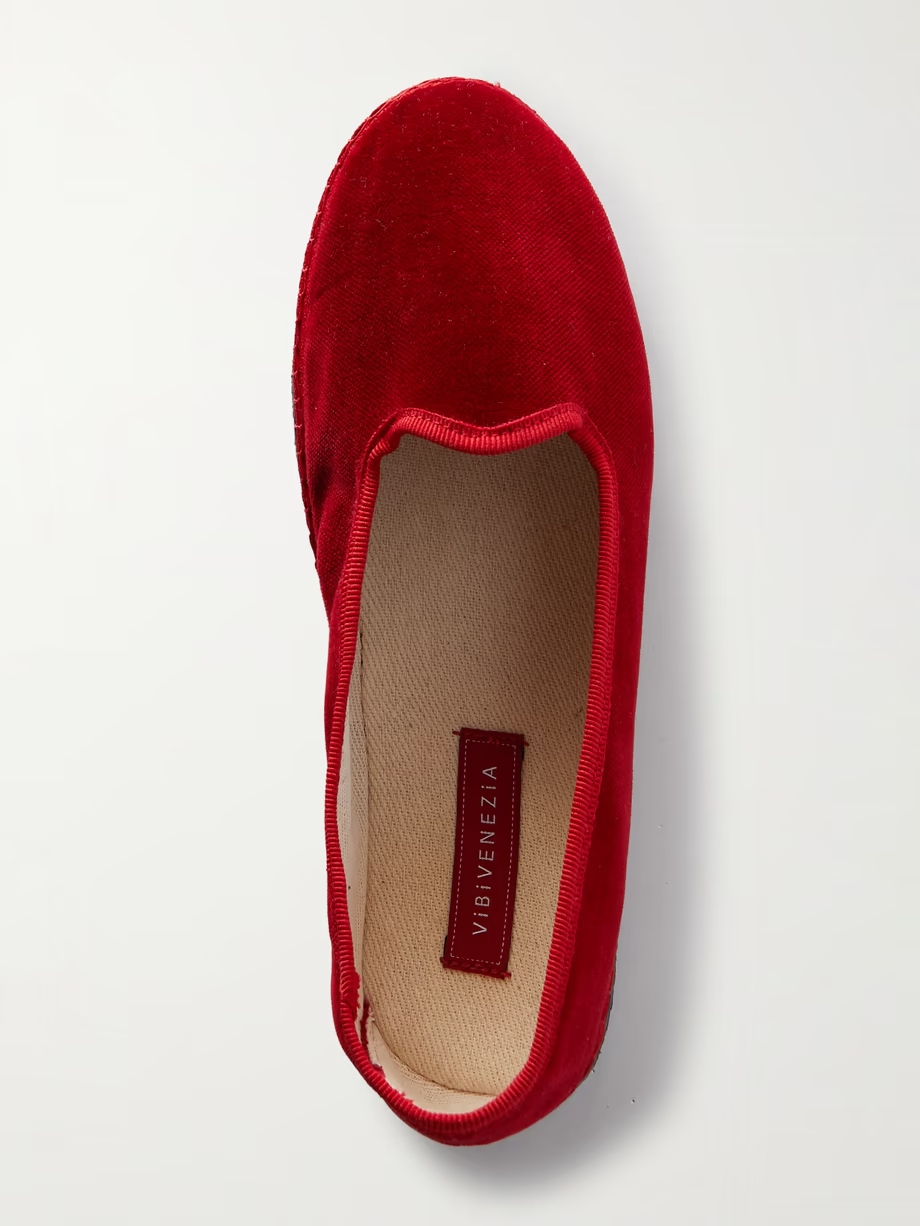 Furlane grosgrain-trimmed velvet slippers