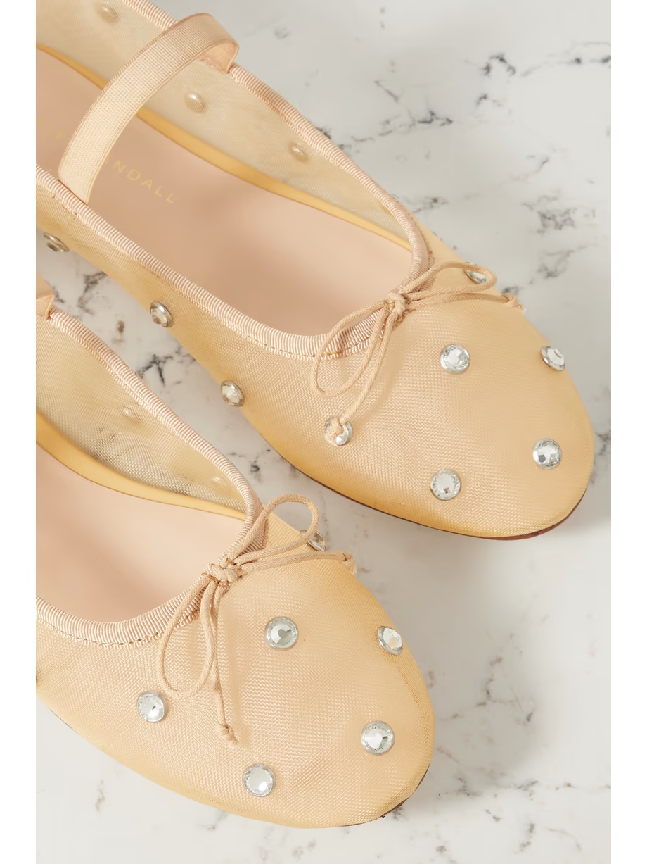 Leonie crystal-embellished mesh ballet flats