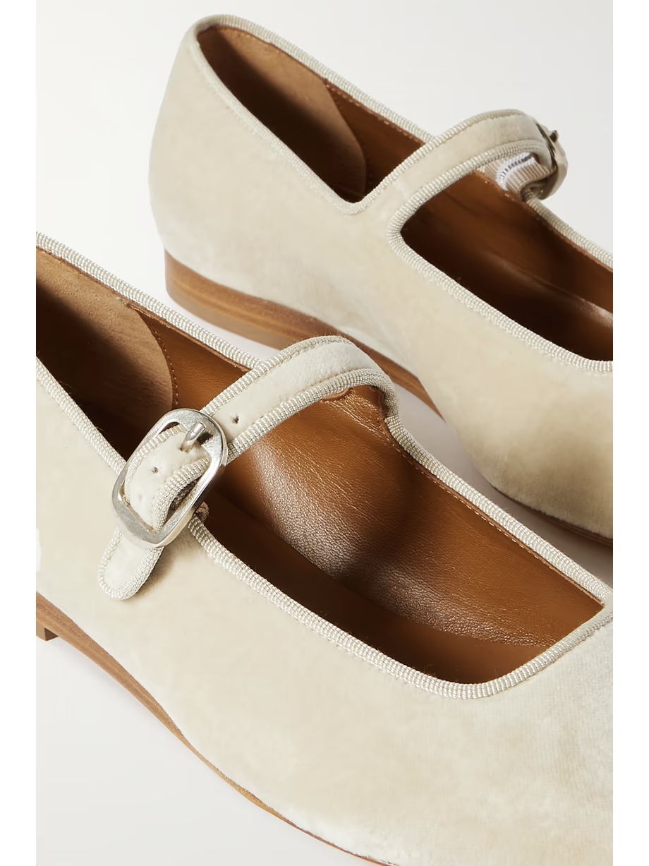 Grosgrain-trimmed velvet Mary Jane ballet flats