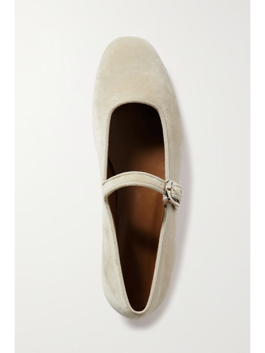 Grosgrain-trimmed velvet Mary Jane ballet flats