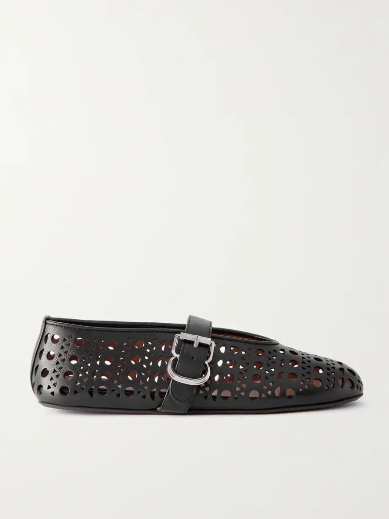 Perforated leather ballet pumps