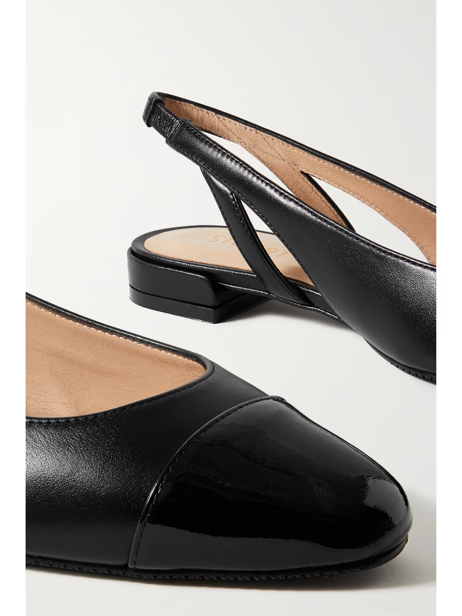 Patent-trimmed leather slingback flats