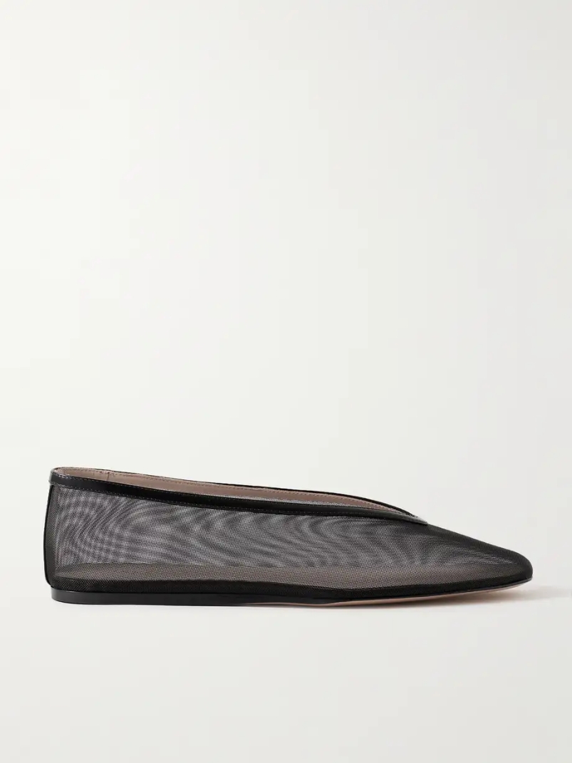 Luna leather-trimmed mesh ballet flats