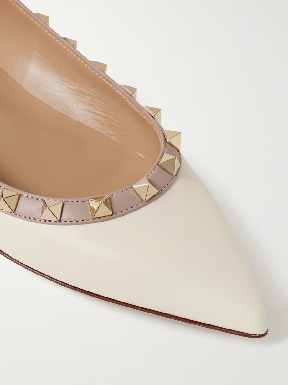 Rockstud leather point-toe flats