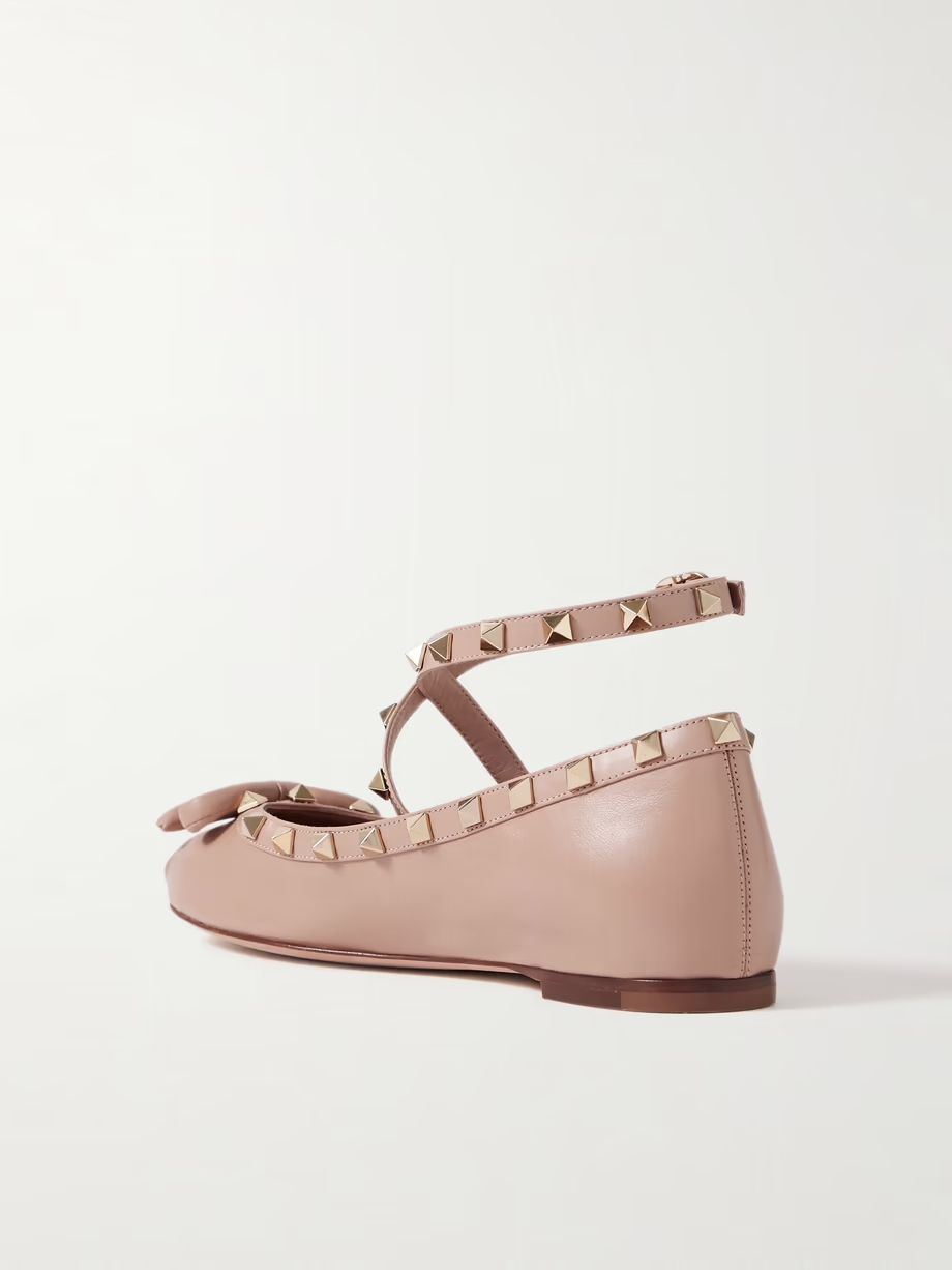 Rockstud leather ballet flats