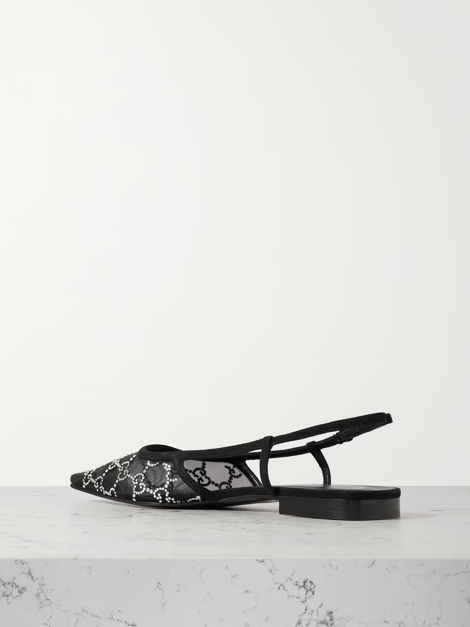 Demi suede-trimmed crystal-embellished mesh ballet flats