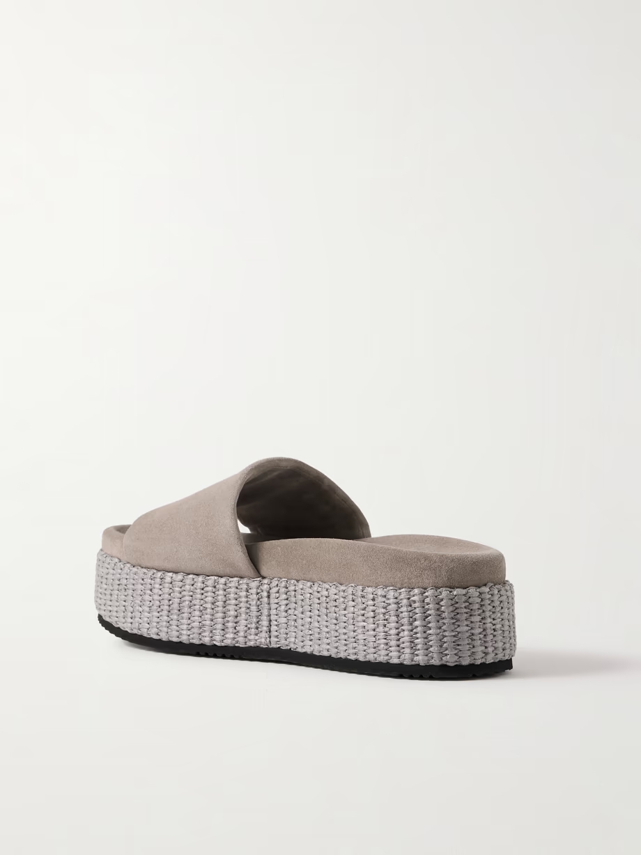 Suede and raffia platform slides