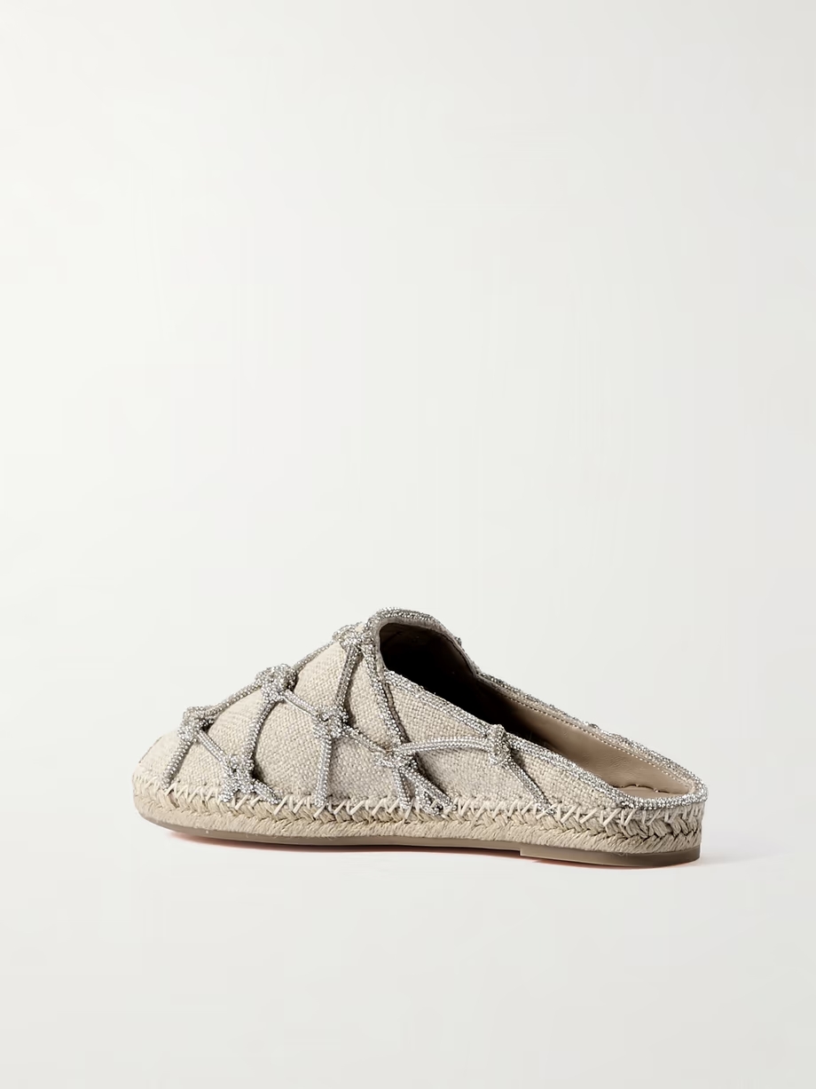 Crystal-embellished linen espadrille mules