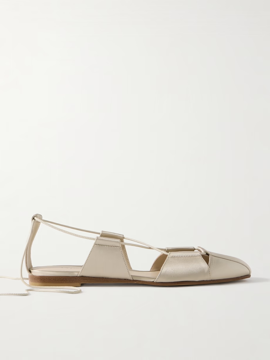 Greek lace-up silk-satin ballet flats