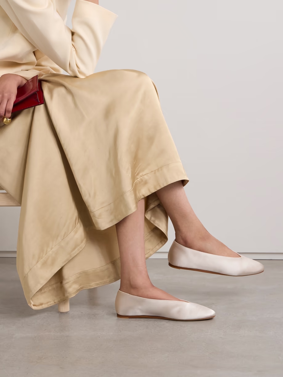 Regency grosgrain-trimmed satin ballet flats