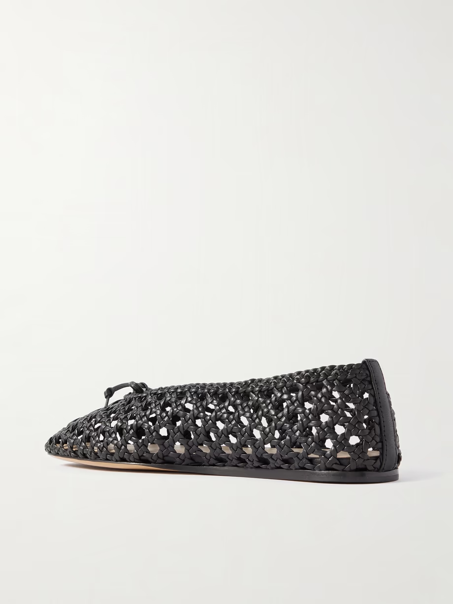 Regency bow-embellished woven leather ballet flats