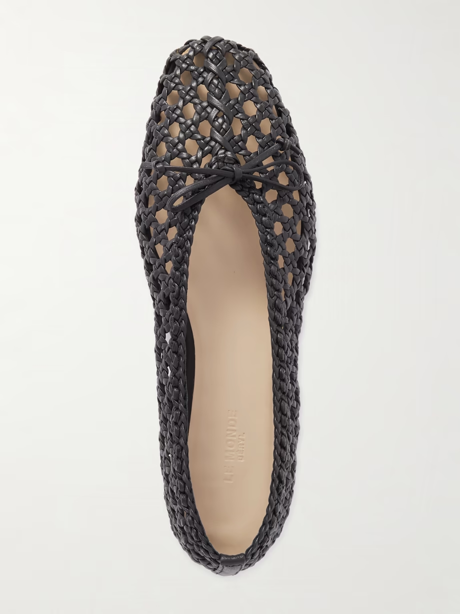 Regency bow-embellished woven leather ballet flats