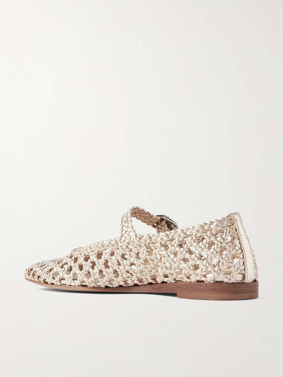 Woven metallic leather Mary Jane ballet flats