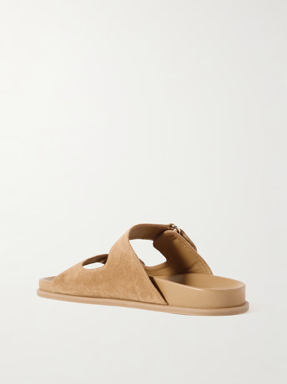 Fayence faux pearl-embellished suede slides