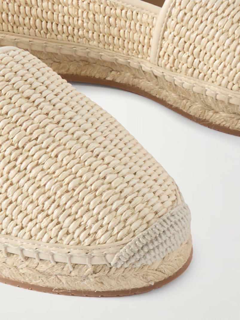 Espadra collapsible-heel leather-trimmed raffia espadrilles