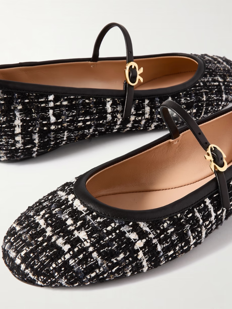 Carla leather-trimmed tweed Mary Jane ballet flats