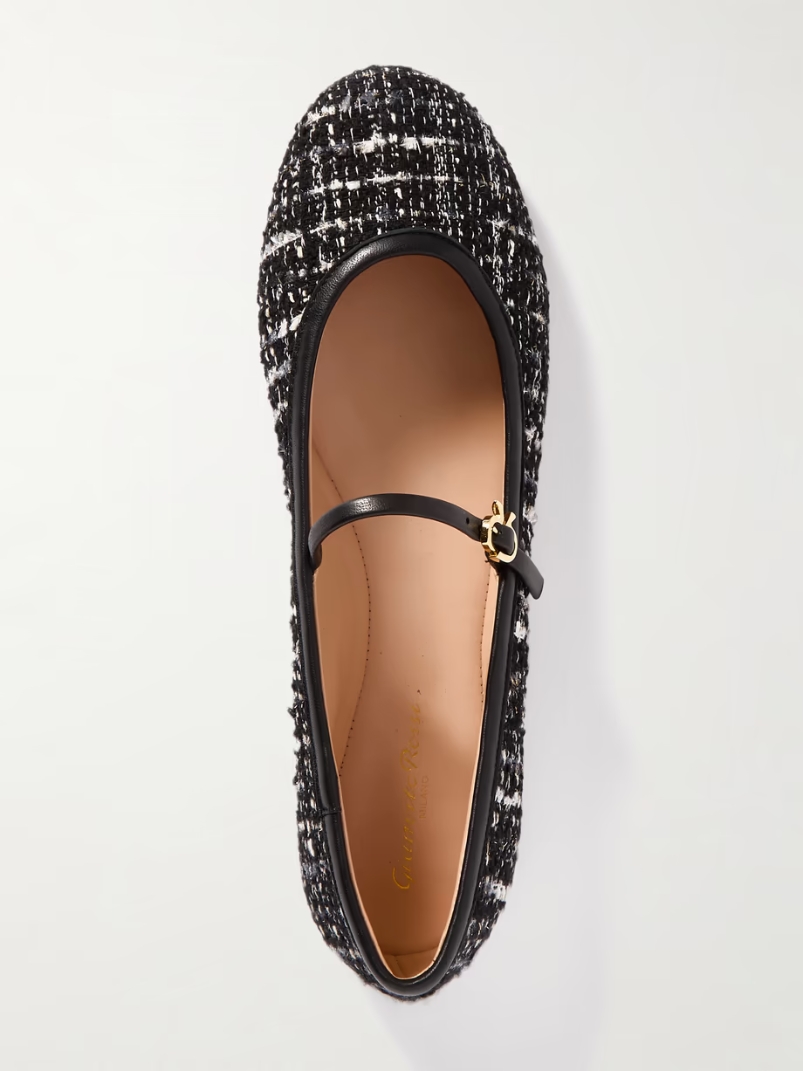 Carla leather-trimmed tweed Mary Jane ballet flats