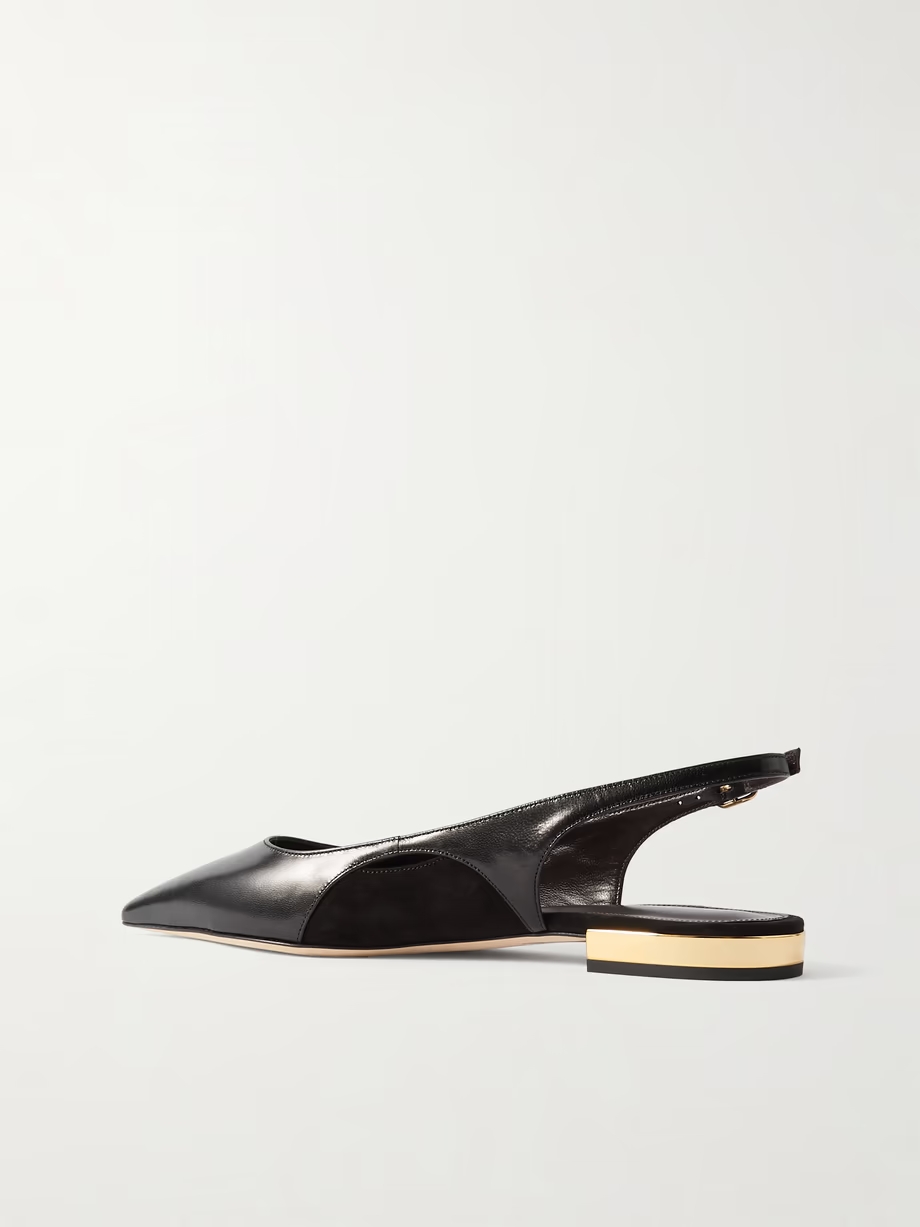 Saada suede-trimmed leather slingback ballet flats