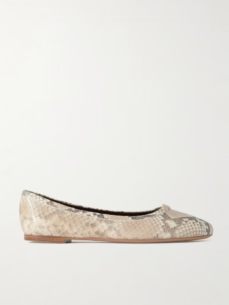 Marcie embellished snake-print leather ballet flats