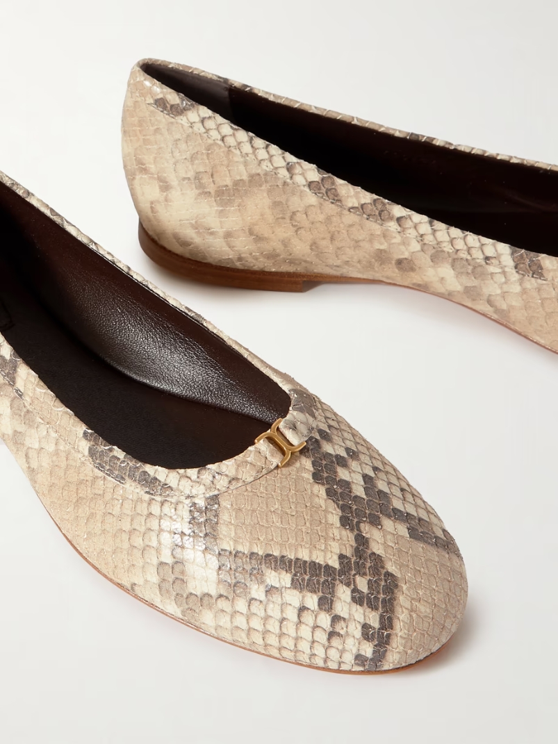 Marcie embellished snake-print leather ballet flats