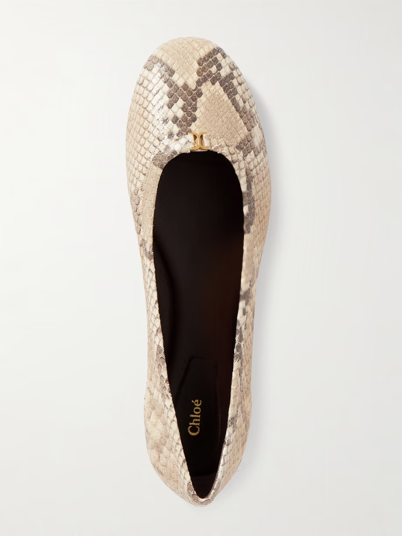 Marcie embellished snake-print leather ballet flats