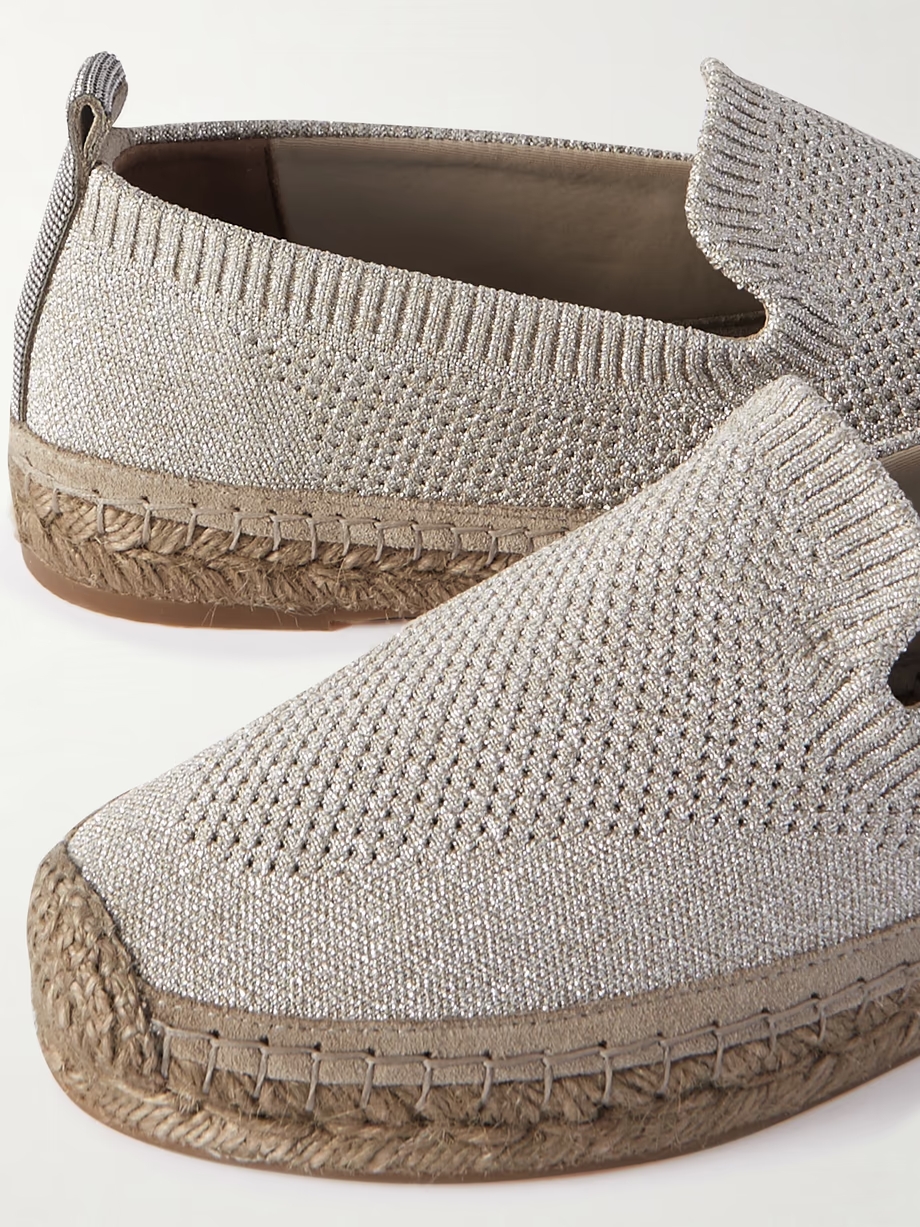 Metallic stretch-knit espadrilles