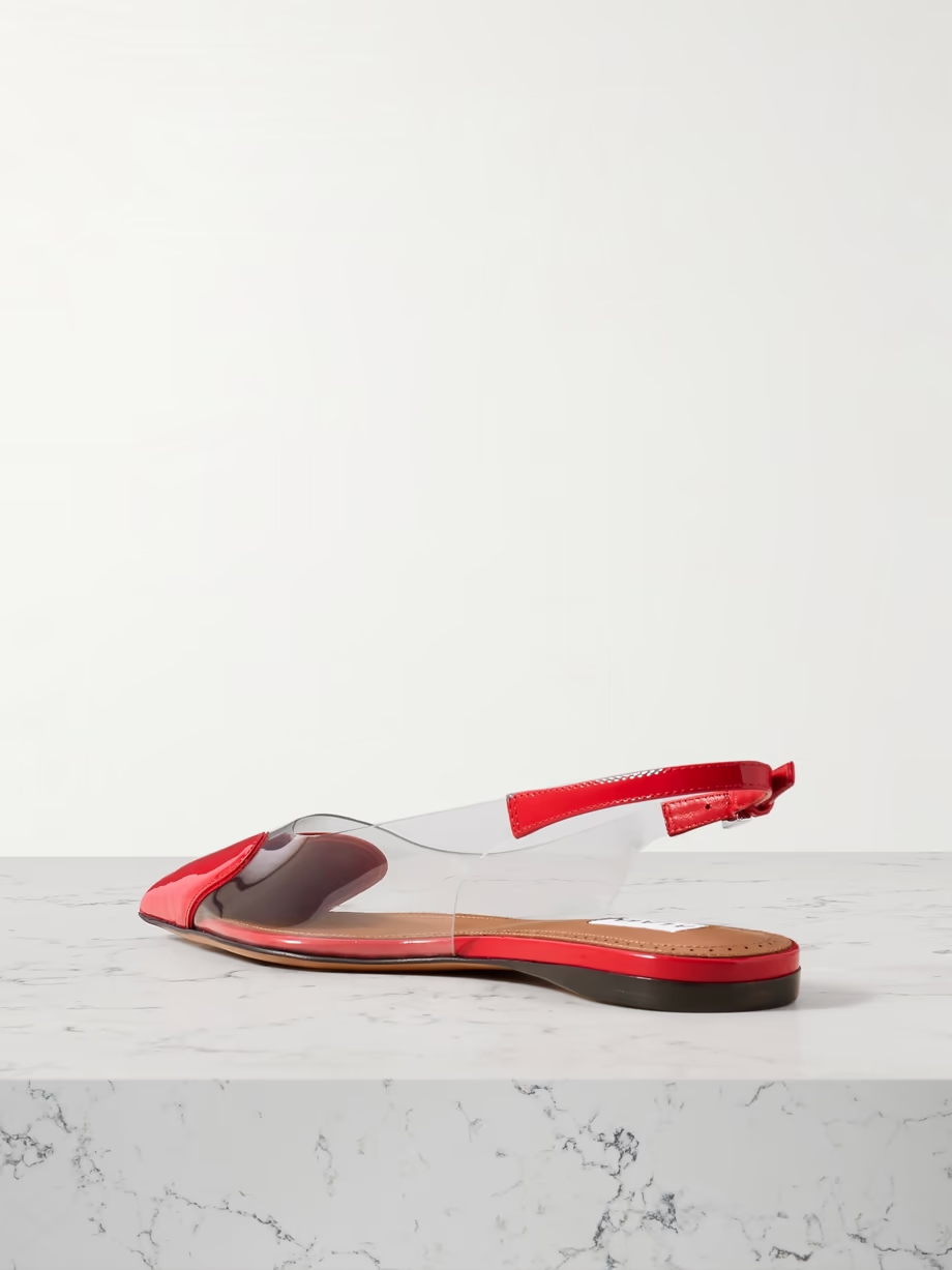 Le Cœur PU and patent-leather slingback point-toe flats