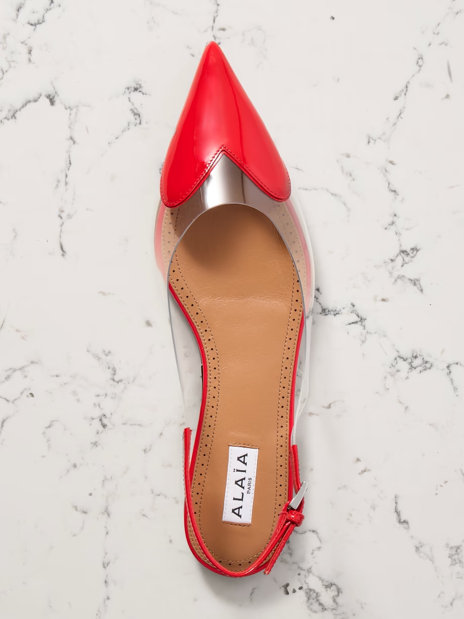 Le Cœur PU and patent-leather slingback point-toe flats