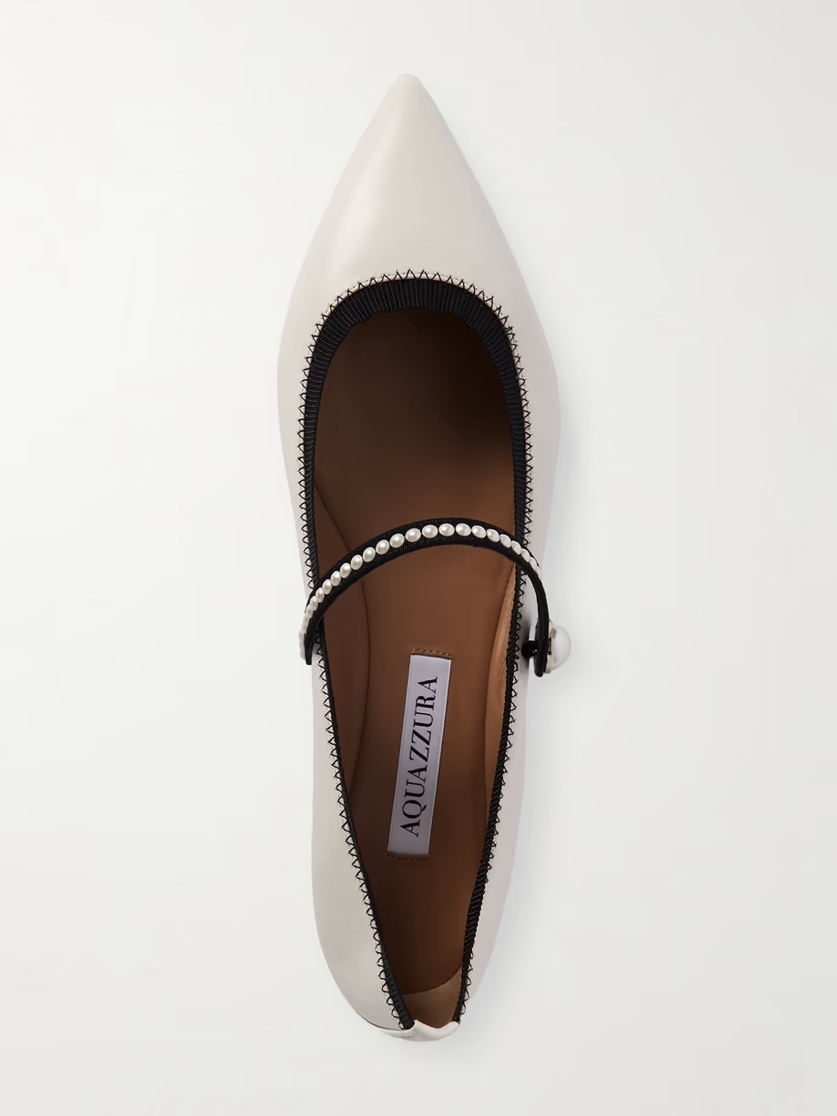 Romy embellished grosgrain-trimmed leather ballet flats