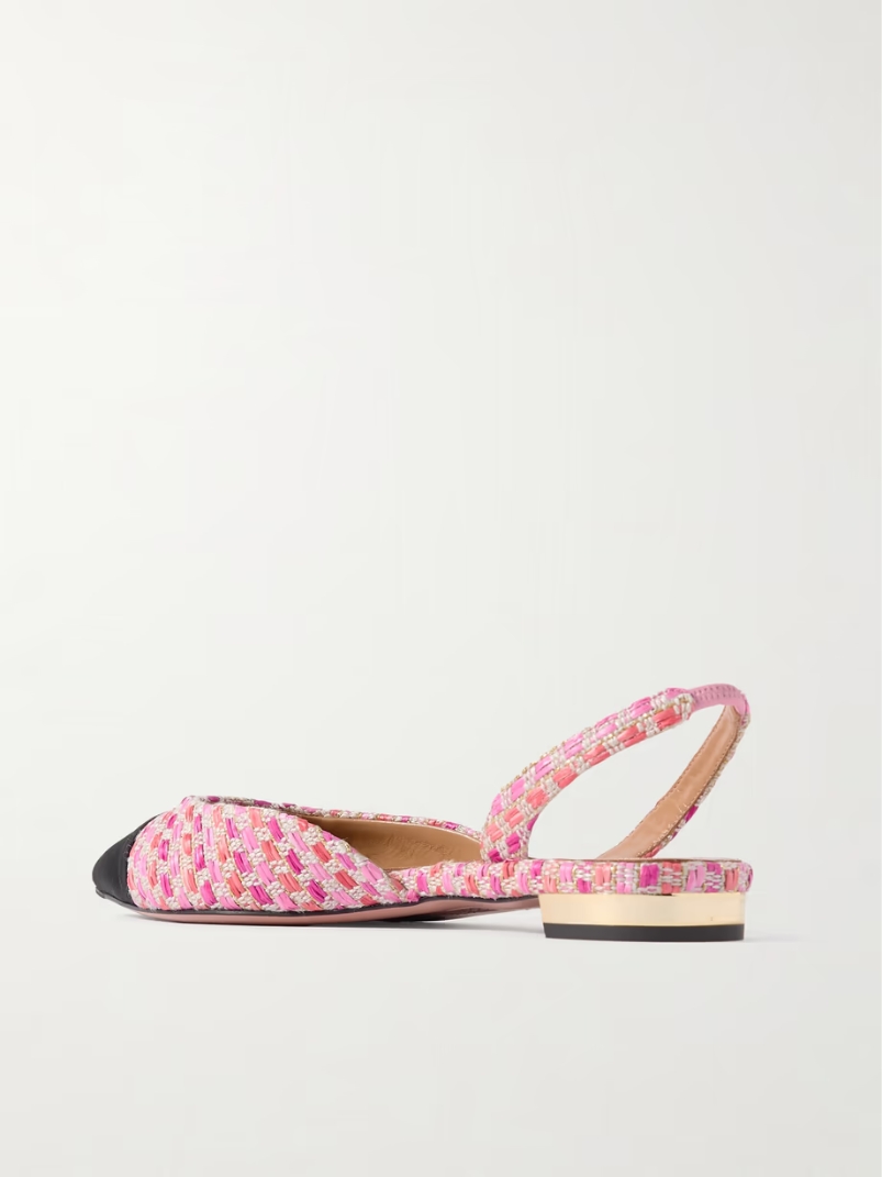 Milanese grosgrain-trimmed raffia slingback flats