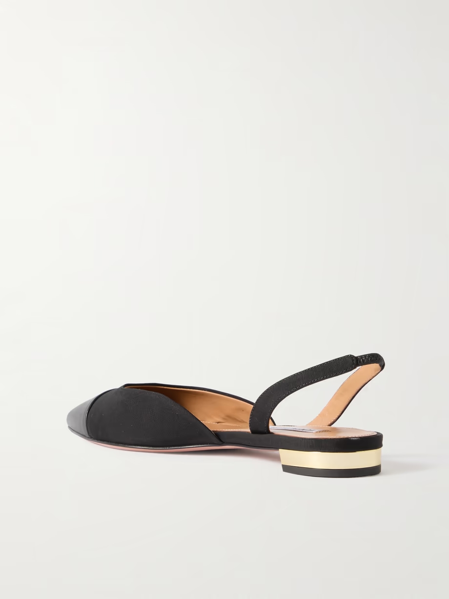 Milanese leather-trimmed grosgrain slingback flats