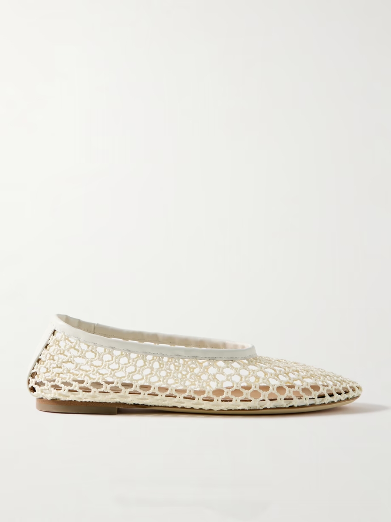 Alba leather-trimmed crocheted ballet flats